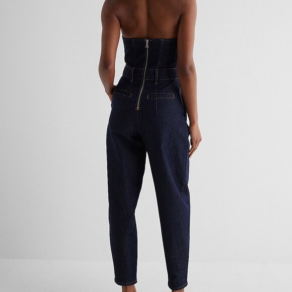 Express Denim Sweetheart Neck Pants Romper - Picture 2 of 3